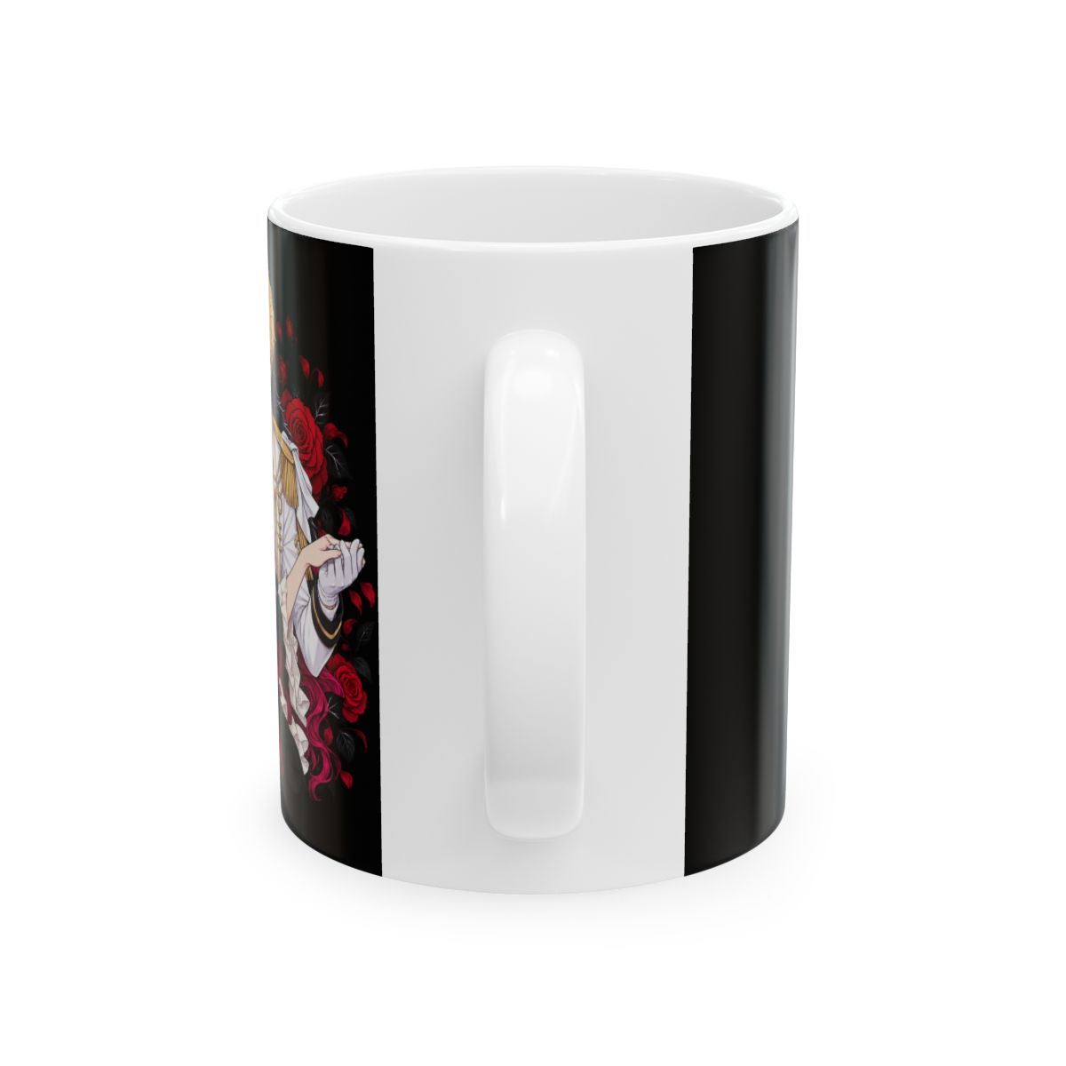 Gothic Rose Skull Art Mug | Black Ceramic Coffee Cup | Villains Are Destined to Die Anime - alternate angle 2, merchandise