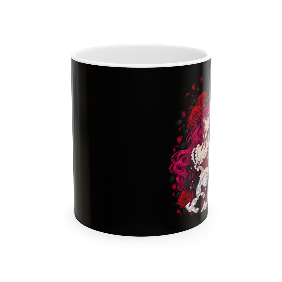 Gothic Rose Skull Art Mug | Black Ceramic Coffee Cup | Villains Are Destined to Die Anime - alternate angle 1, merchandise