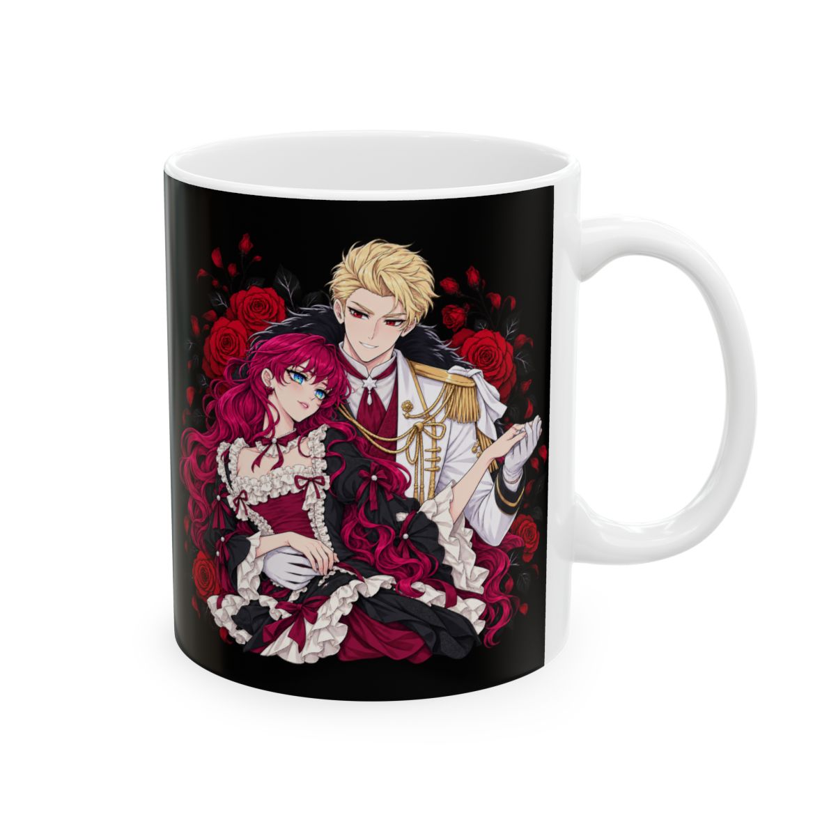 Gothic Rose Skull Art Mug | Black Ceramic Coffee Cup | Villains Are Destined to Die Anime