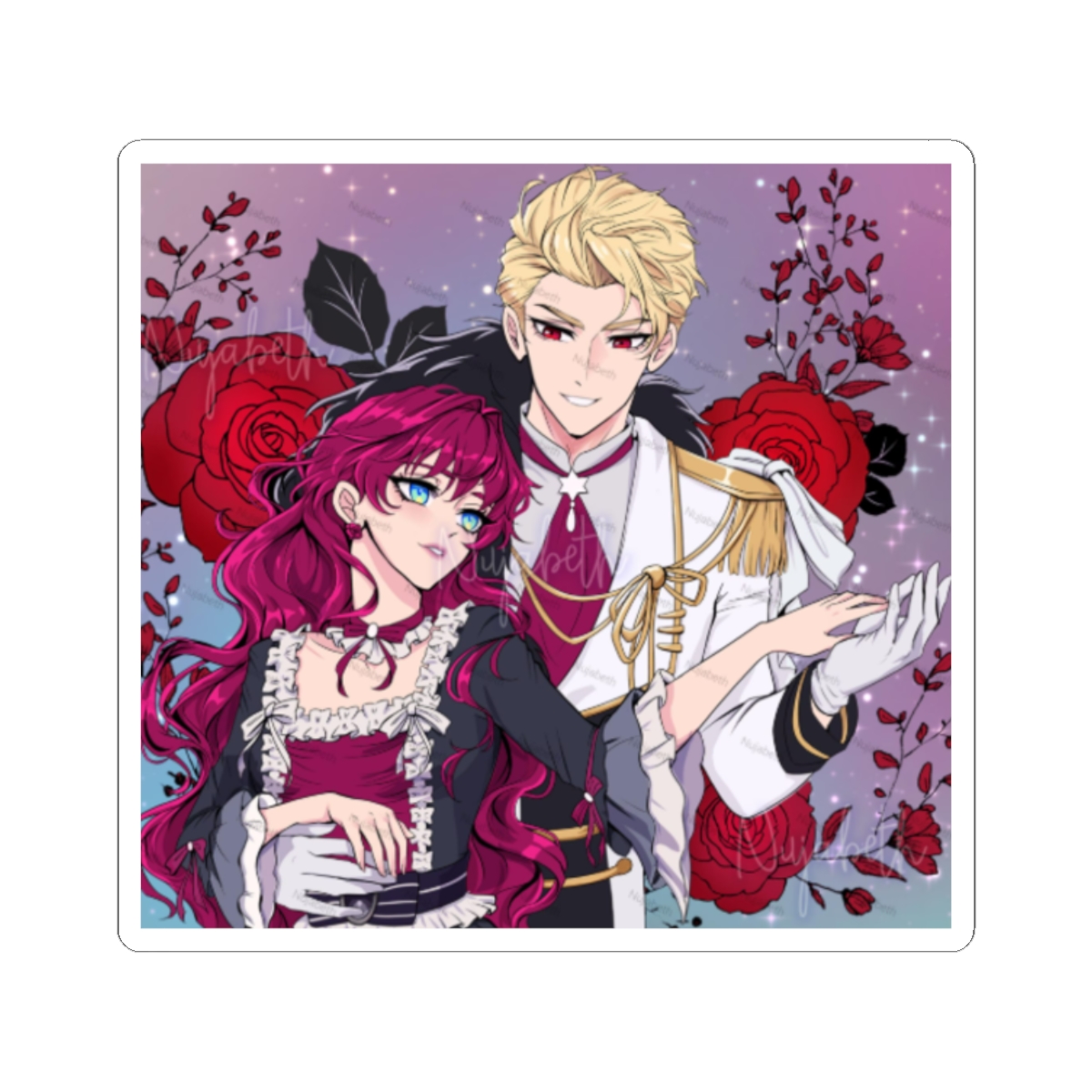 Vampire Prince and Rose Maiden Kiss-Cut Stickers | Anime Romance Duo | Villains Are Destined to Die Anime - alternate angle 3, merchandise