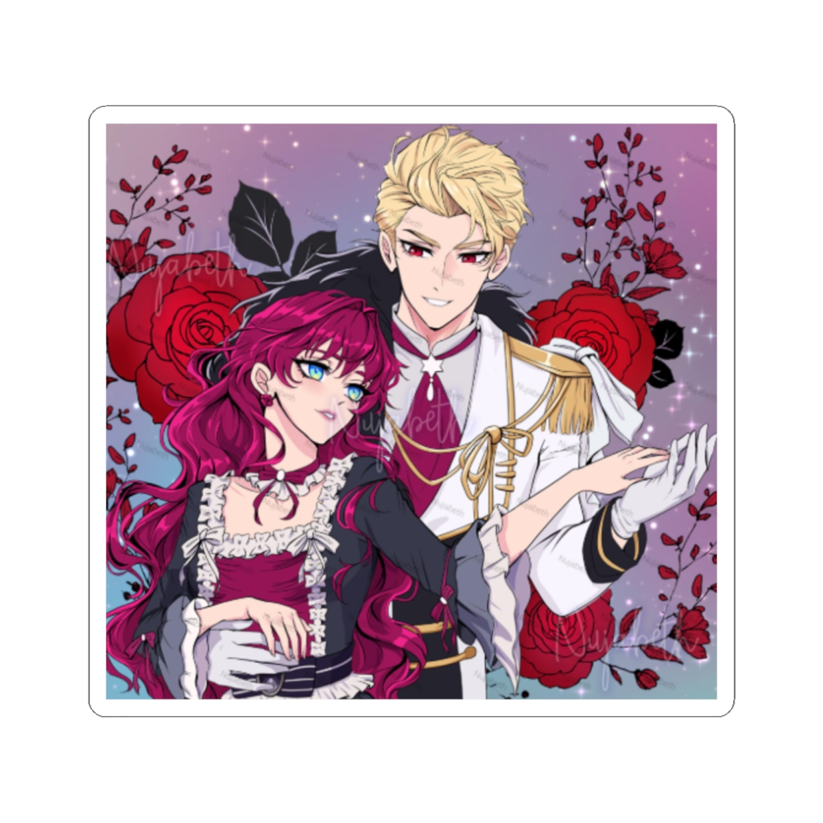 Vampire Prince and Rose Maiden Kiss-Cut Stickers | Anime Romance Duo | Villains Are Destined to Die Anime - alternate angle 2, merchandise